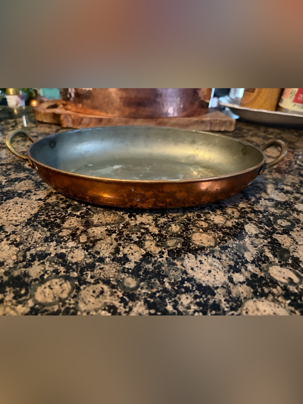 Vintage Copper-Toned Oval Serving Pan with Twin Handles
